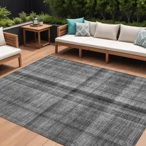 Photo of Gray Plaid Washable Non Skid Indoor Outdoor Area Rug