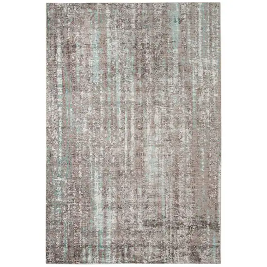 Gray and Aqua Abstract Stripes Power Loom Area Rug Photo 6