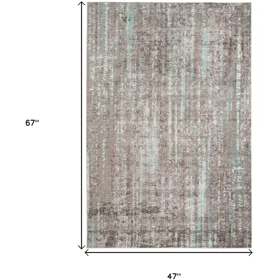 Gray and Aqua Abstract Stripes Power Loom Area Rug Photo 8