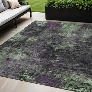 Photo of Gray Purple And Charcoal Abstract Washable Indoor Outdoor Area Rug