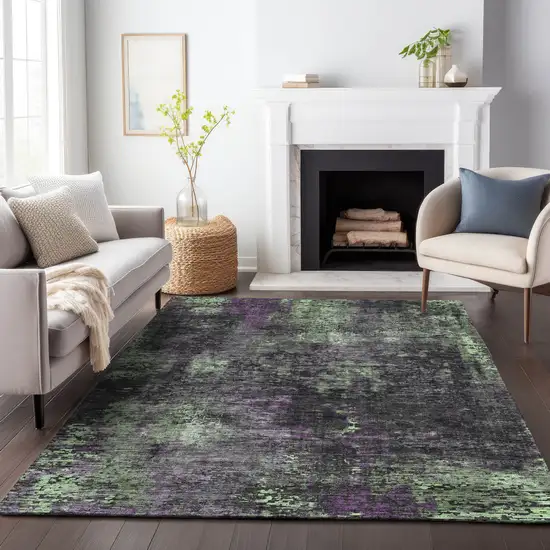 Gray Purple And Charcoal Abstract Washable Indoor Outdoor Area Rug Photo 9