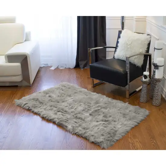 Gray Rectangular Faux Fur - Area Rug Photo 3