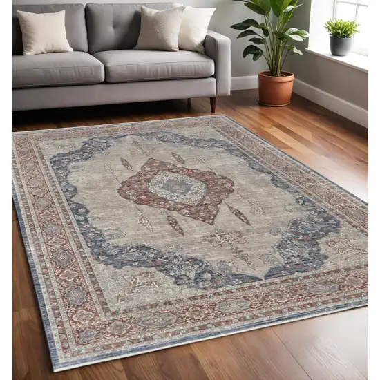 Blue and Gray Floral Power Loom Area Rug Photo 1