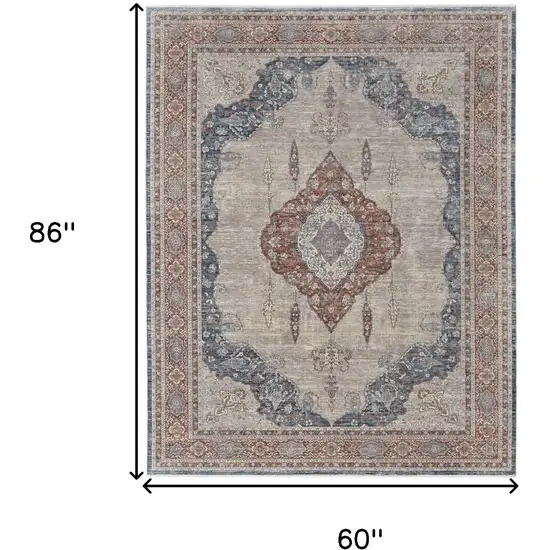 Blue and Gray Floral Power Loom Area Rug Photo 3