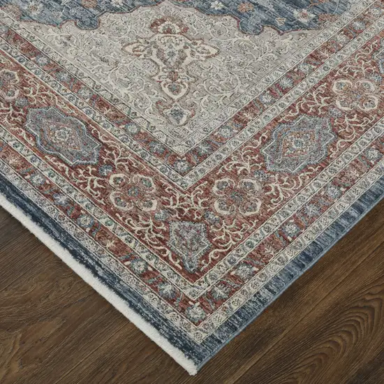 Gray Red And Blue Floral Power Loom Stain Resistant Area Rug Photo 3