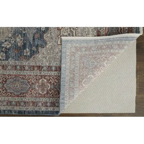 Gray Red And Blue Floral Power Loom Stain Resistant Area Rug Photo 6