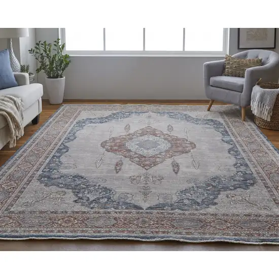 Gray Red And Blue Floral Power Loom Stain Resistant Area Rug Photo 8