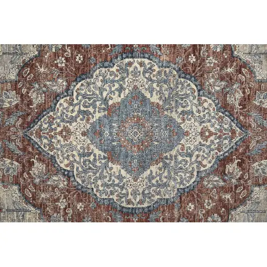Gray Red And Blue Floral Power Loom Stain Resistant Area Rug Photo 4
