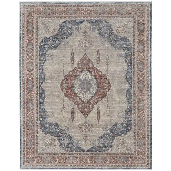 Gray Red And Blue Floral Power Loom Stain Resistant Area Rug Photo 1