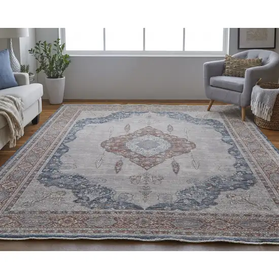 Gray Red And Blue Floral Power Loom Stain Resistant Area Rug Photo 4