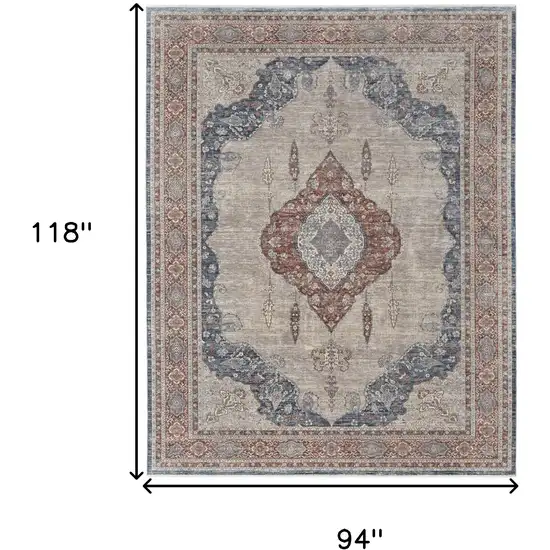 Gray Red And Blue Floral Power Loom Stain Resistant Area Rug Photo 6