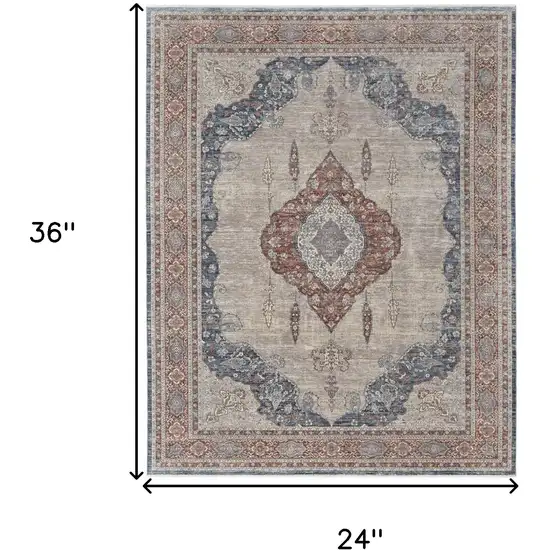 Blue and Gray Floral Power Loom Area Rug Photo 3