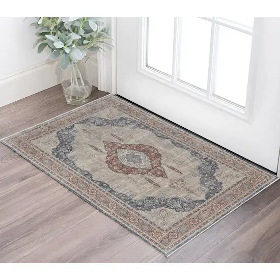 Blue and Gray Floral Power Loom Area Rug Photo 1