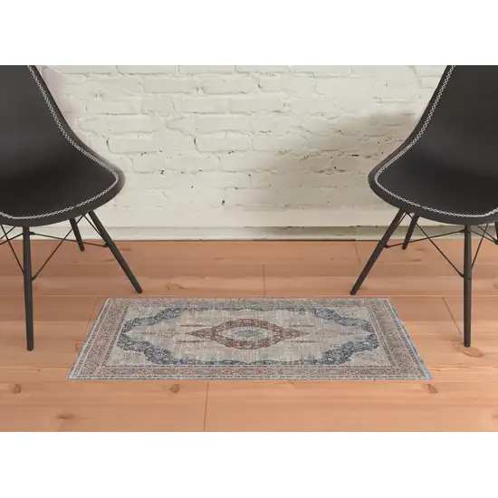 Gray Red And Blue Floral Power Loom Stain Resistant Area Rug Photo 2