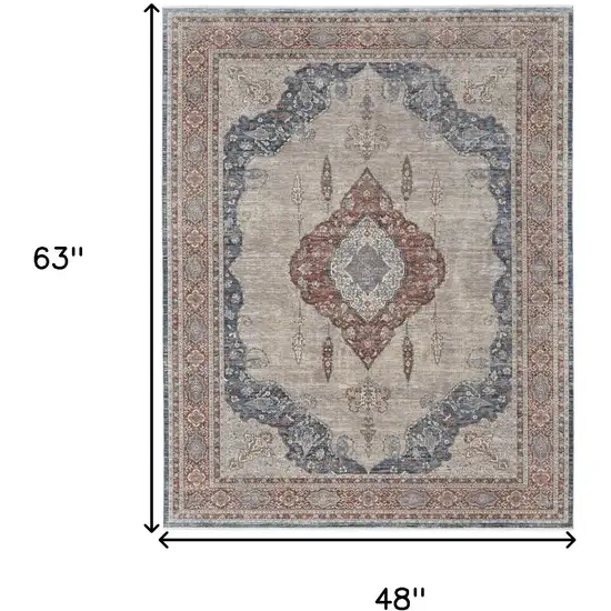 Gray Red And Blue Floral Power Loom Stain Resistant Area Rug Photo 4