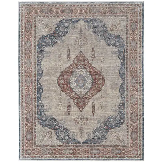 Gray Red And Blue Floral Power Loom Stain Resistant Area Rug Photo 1