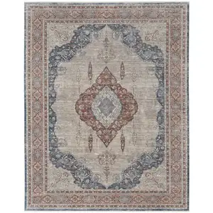 Photo of Gray Red And Blue Floral Power Loom Stain Resistant Area Rug