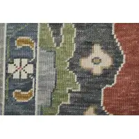 Photo of Gray Red and Ivory Wool Floral Hand Knotted Area Rug With Fringe