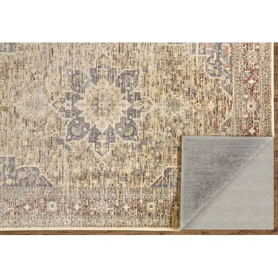 Gray Red and Tan Oriental Power Loom Worn Faded Area Rug Photo 5