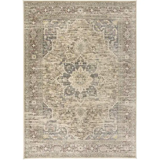 Gray Red and Tan Oriental Power Loom Worn Faded Area Rug Photo 2