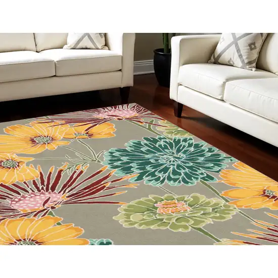 Gray Red and Yellow Floral Hand Carved Handmade Area Rug Photo 1