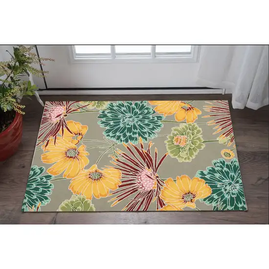 Gray Red and Yellow Floral Hand Carved Handmade Area Rug Photo 1