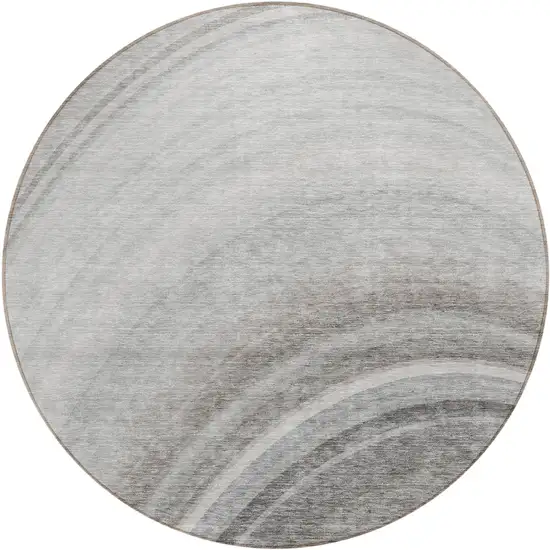 Gray Round Abstract Washable Non Skid Indoor Outdoor Area Rug Photo 2