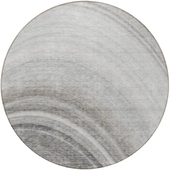 Gray Round Abstract Washable Non Skid Indoor Outdoor Area Rug Photo 4