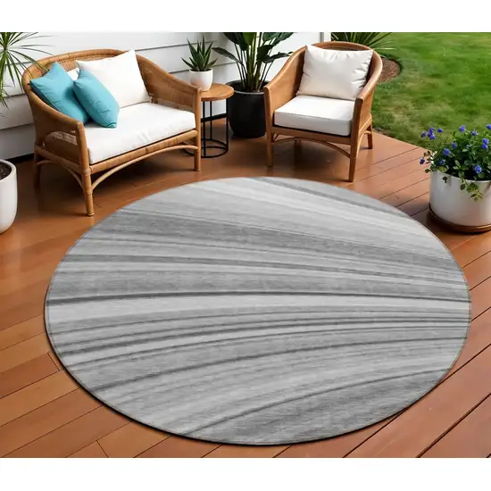 Gray Round Abstract Washable Non Skid Indoor Outdoor Area Rug Photo 1