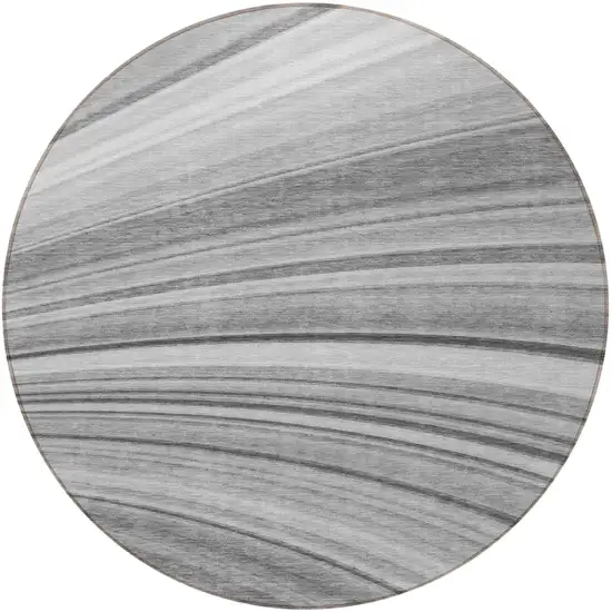 Gray Round Abstract Washable Non Skid Indoor Outdoor Area Rug Photo 4