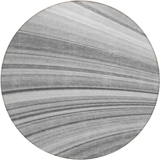 Gray Round Abstract Washable Non Skid Indoor Outdoor Area Rug Photo 2