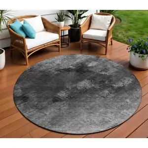 Photo of Gray Round Abstract Washable Non Skid Indoor Outdoor Area Rug