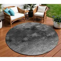 Photo of Gray Round Abstract Washable Non Skid Indoor Outdoor Area Rug