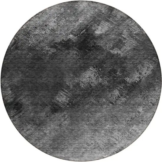 Gray Round Abstract Washable Non Skid Indoor Outdoor Area Rug Photo 2