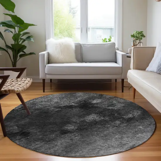 Gray Round Abstract Washable Non Skid Indoor Outdoor Area Rug Photo 7