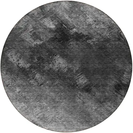 Gray Round Abstract Washable Non Skid Indoor Outdoor Area Rug Photo 5