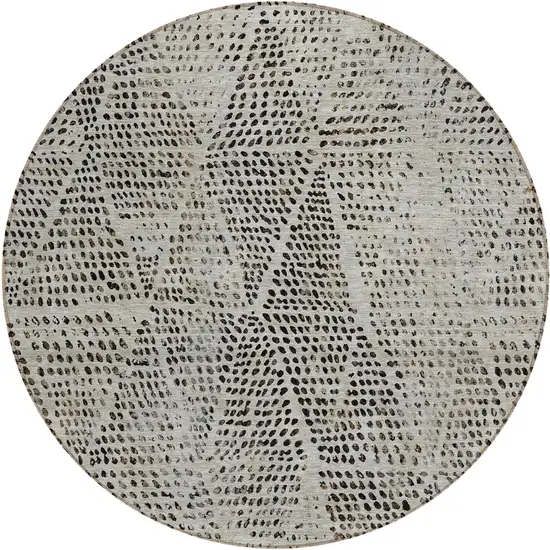 Gray Round Geometric Washable Non Skid Indoor Outdoor Area Rug Photo 2