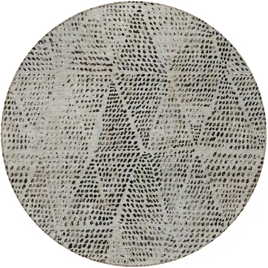 Gray Round Geometric Washable Non Skid Indoor Outdoor Area Rug Photo 5