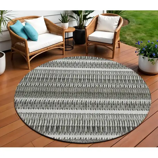 Gray Round Striped Washable Non Skid Indoor Outdoor Area Rug Photo 1