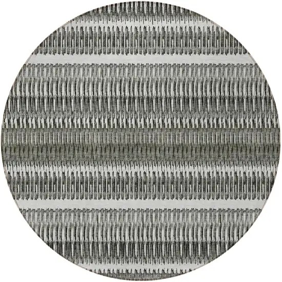 Gray Round Striped Washable Non Skid Indoor Outdoor Area Rug Photo 4