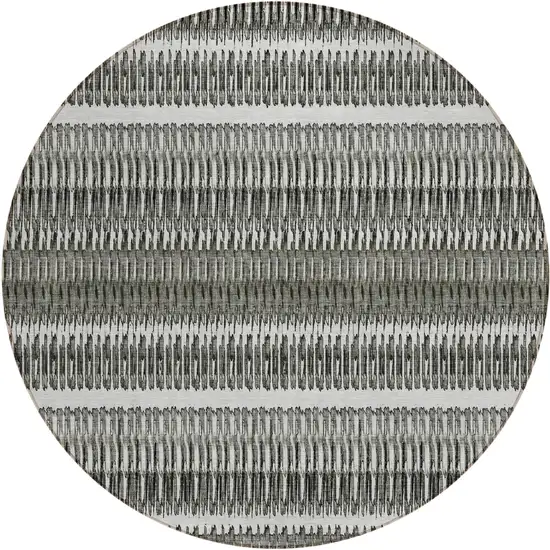 8' Gray Charcoal And Ivory Round Striped Washable Indoor Outdoor Area Rug Photo 2