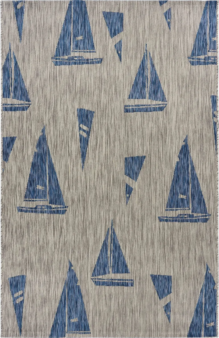 Gray Sailboat Indoor Outdoor Area Rug Photo 2