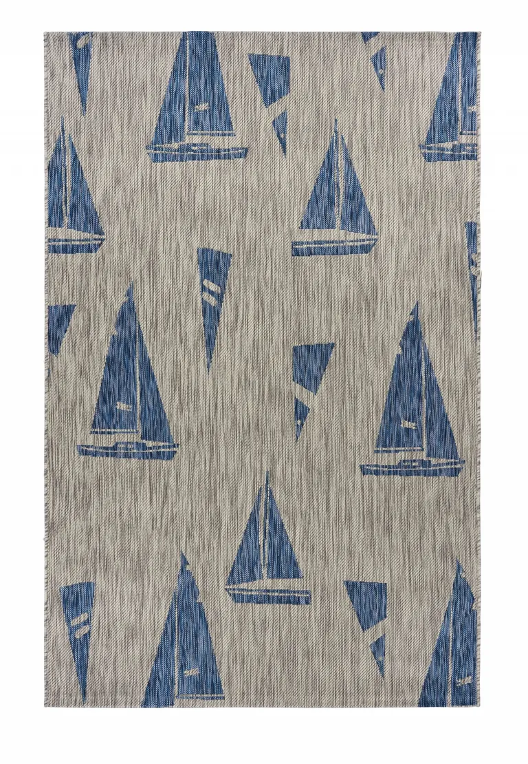 Gray Sailboat Indoor Outdoor Area Rug Photo 2