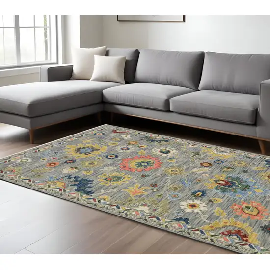 Gray Salmon And Yellow Oriental Area Rug With Fringe Photo 1