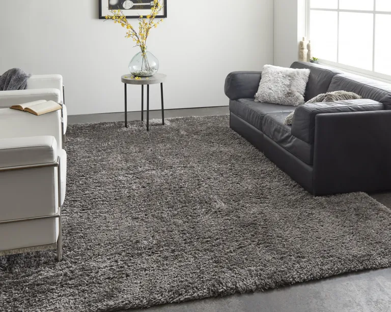 Gray Shag Power Loom Stain Resistant Area Rug Photo 3