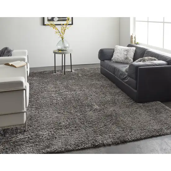 Gray Shag Power Loom Stain Resistant Area Rug Photo 5