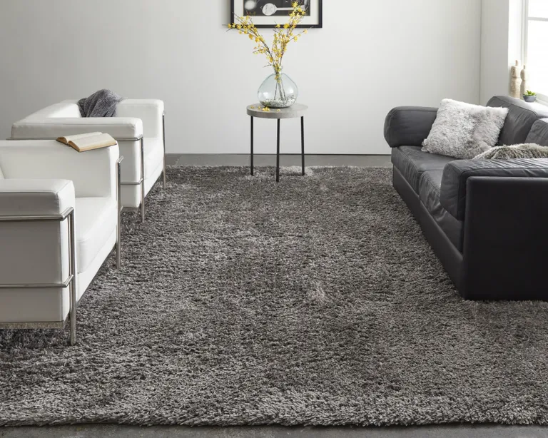 Gray Shag Power Loom Stain Resistant Area Rug Photo 4