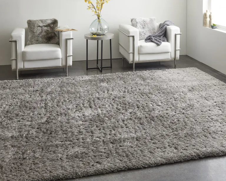 Gray Shag Power Loom Stain Resistant Area Rug Photo 4