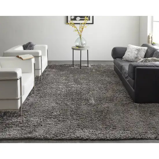 Gray Shag Power Loom Stain Resistant Area Rug Photo 4