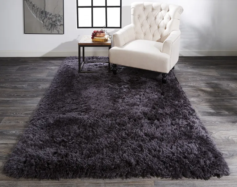 Gray Shag Tufted Handmade Stain Resistant Area Rug Photo 3